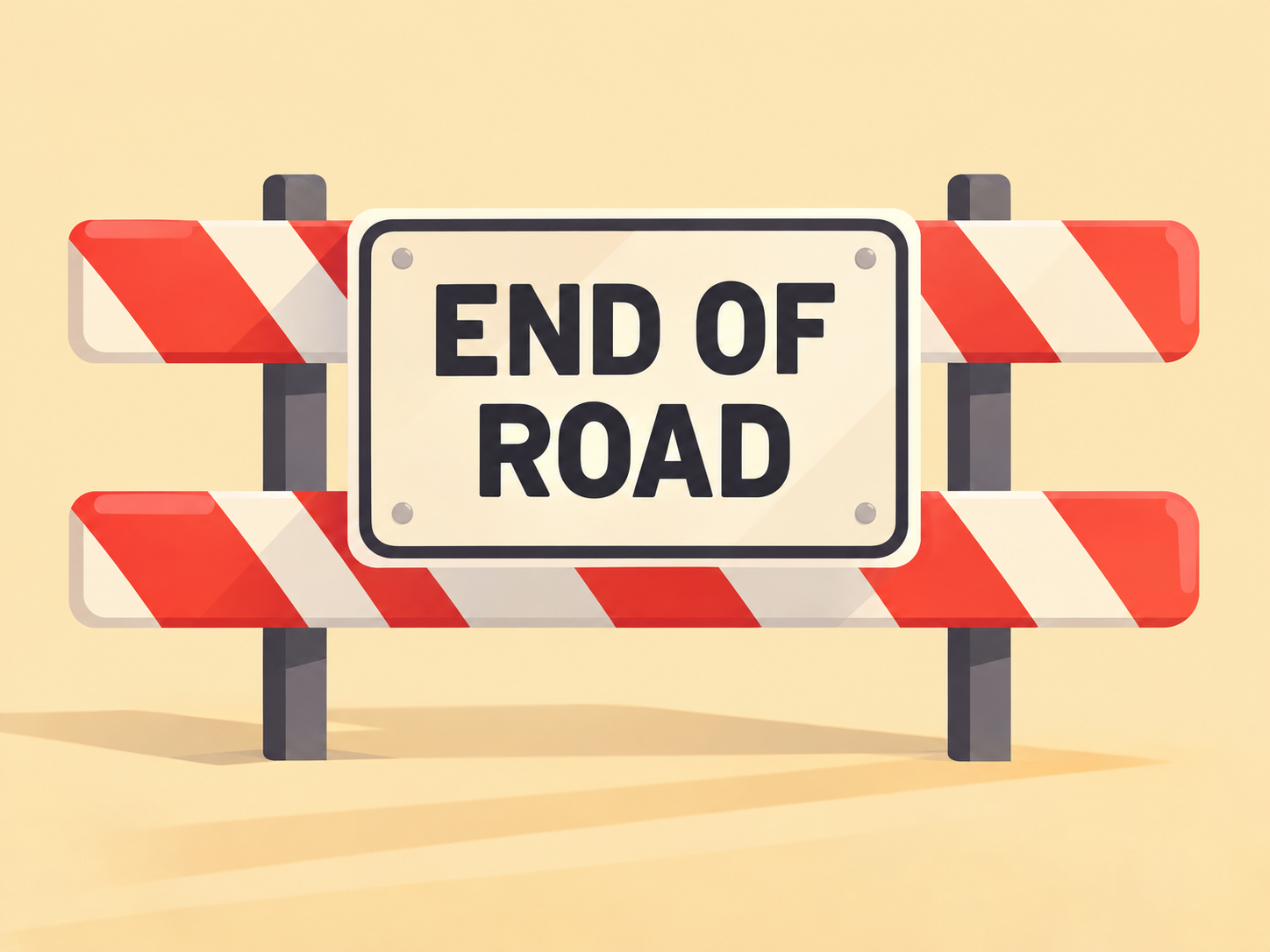 Illustrated red-and-white road barricade with an End of Road sign.